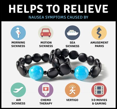 Natural Acupressure Nausea Relief Bracelets in Black - Kids and Adults Motion Sickness Bands - Set of 2 - image2